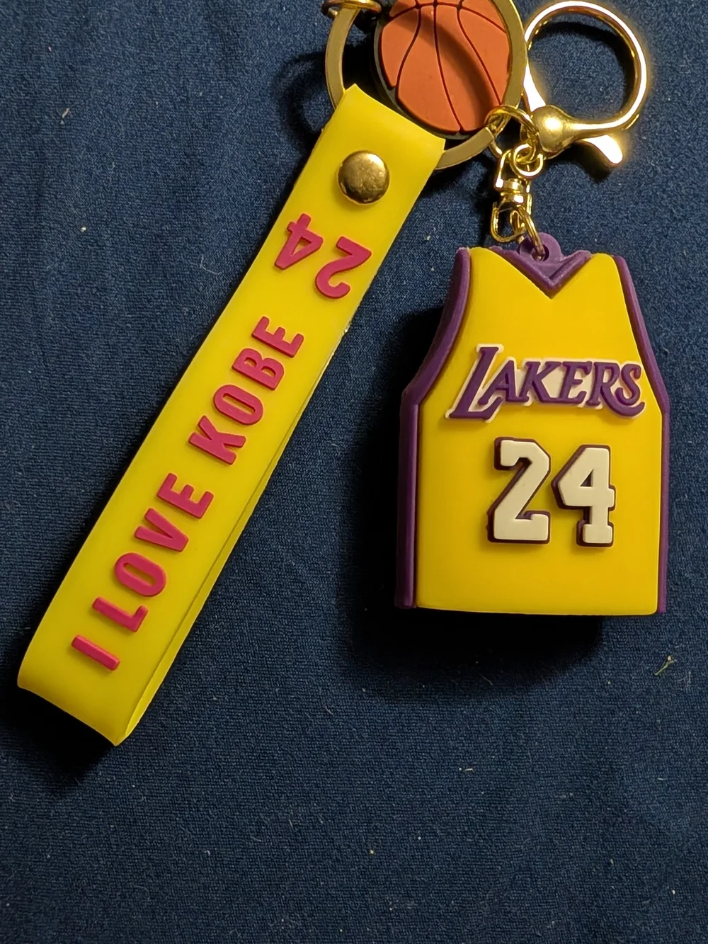 Los Angeles Lakers Yellow Jersey Keychain with 'I Love Kobe 24' Strap